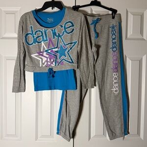 Justice long sleeve cropped “dance” t shirt w/tank and sweatpants set girls sz14